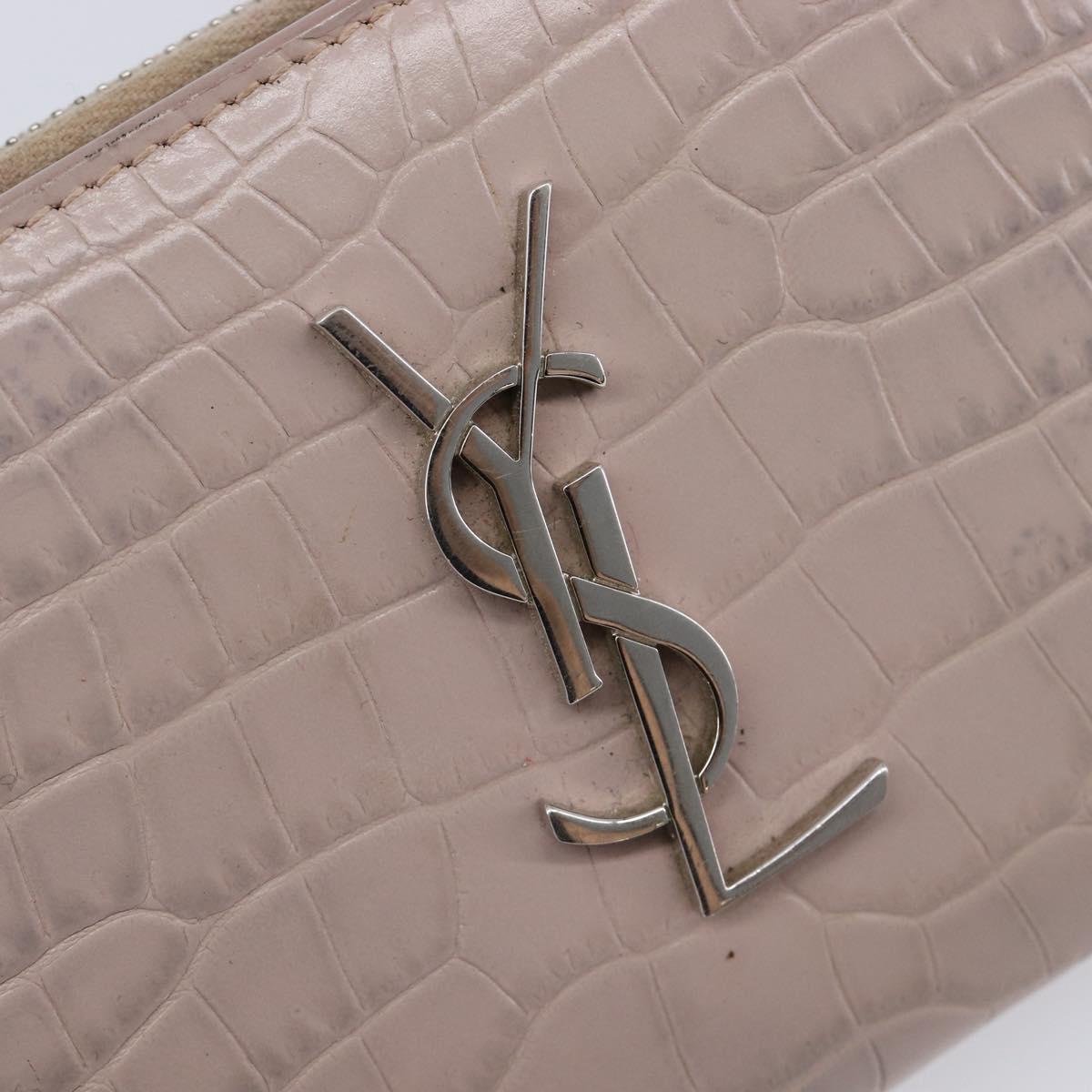 Saint Laurent Bifold Wallet Leather Pink Silver Auth bs38052