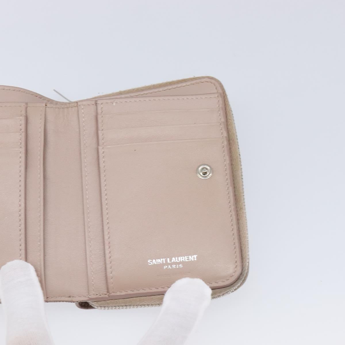 Saint Laurent Bifold Wallet Leather Pink Silver Auth bs38052