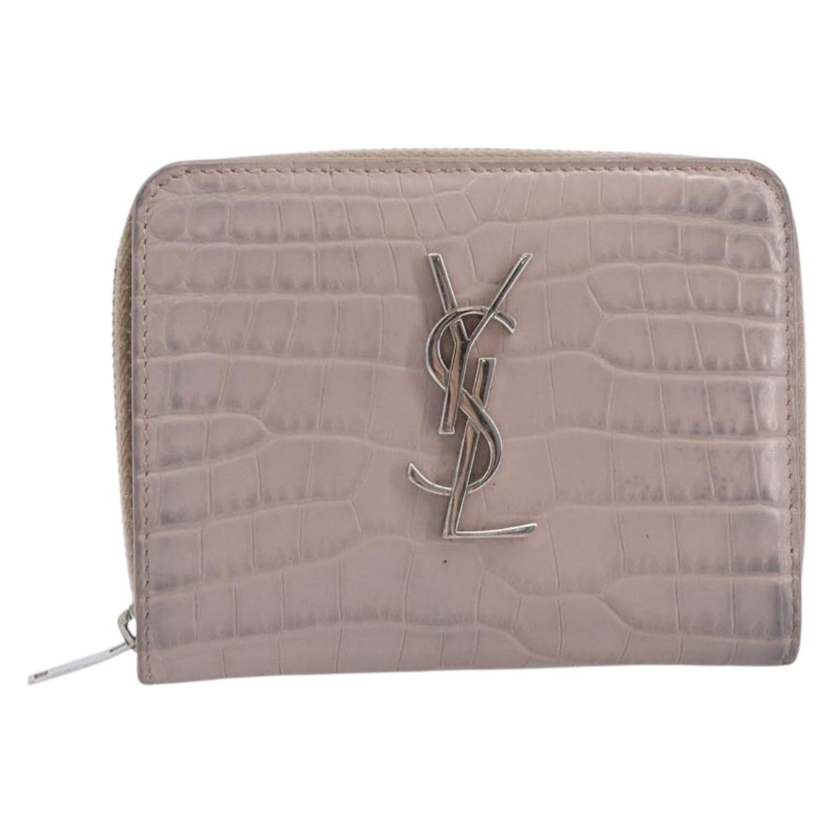 Saint Laurent Bifold Wallet Leather Pink Silver Auth bs38052
