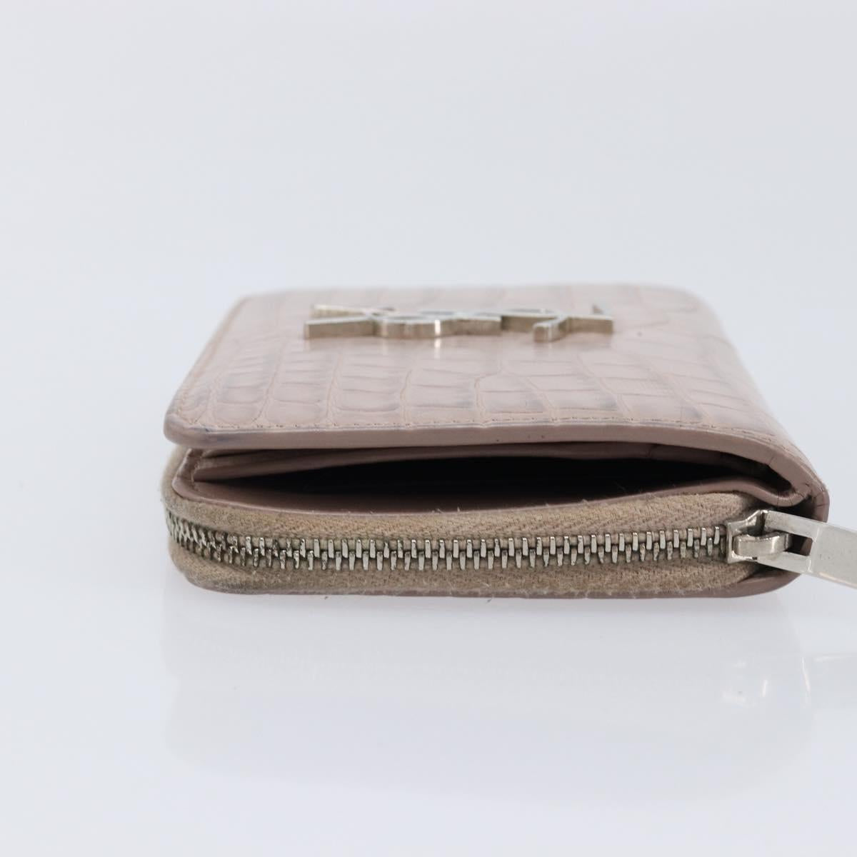 Saint Laurent Bifold Wallet Leather Pink Silver Auth bs38052