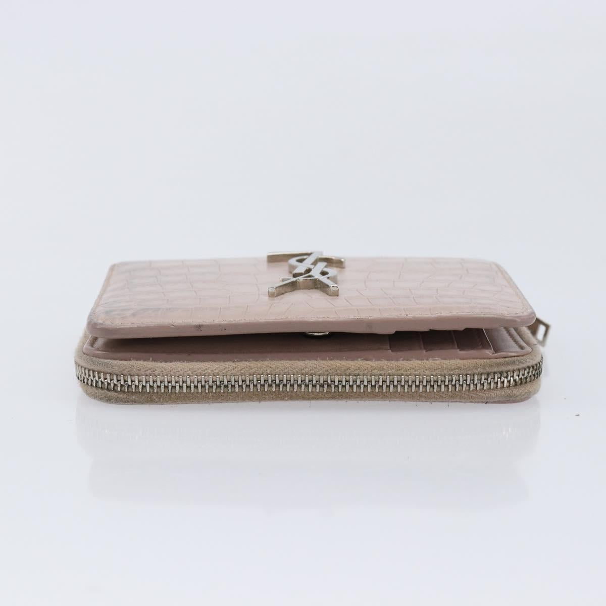 Saint Laurent Bifold Wallet Leather Pink Silver Auth bs38052
