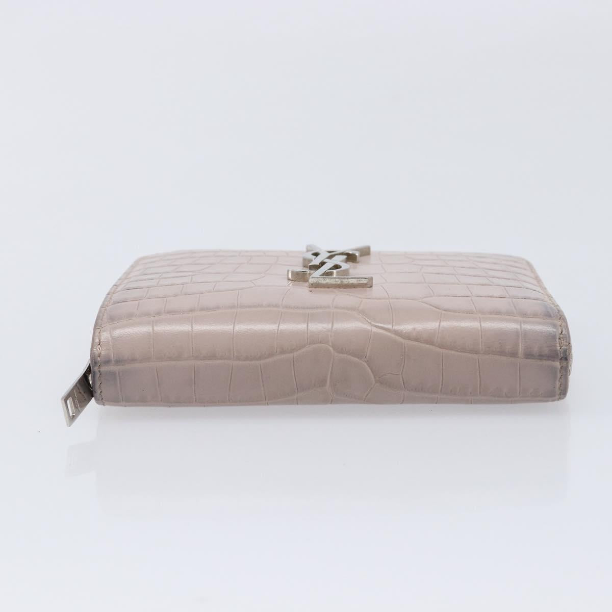 Saint Laurent Bifold Wallet Leather Pink Silver Auth bs38052