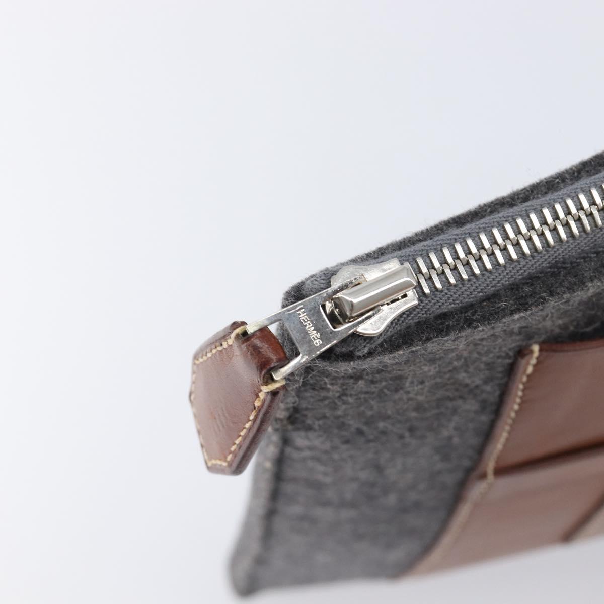 HERMES Toudou Clutch Bag Felt Gray Silver Auth bs38053