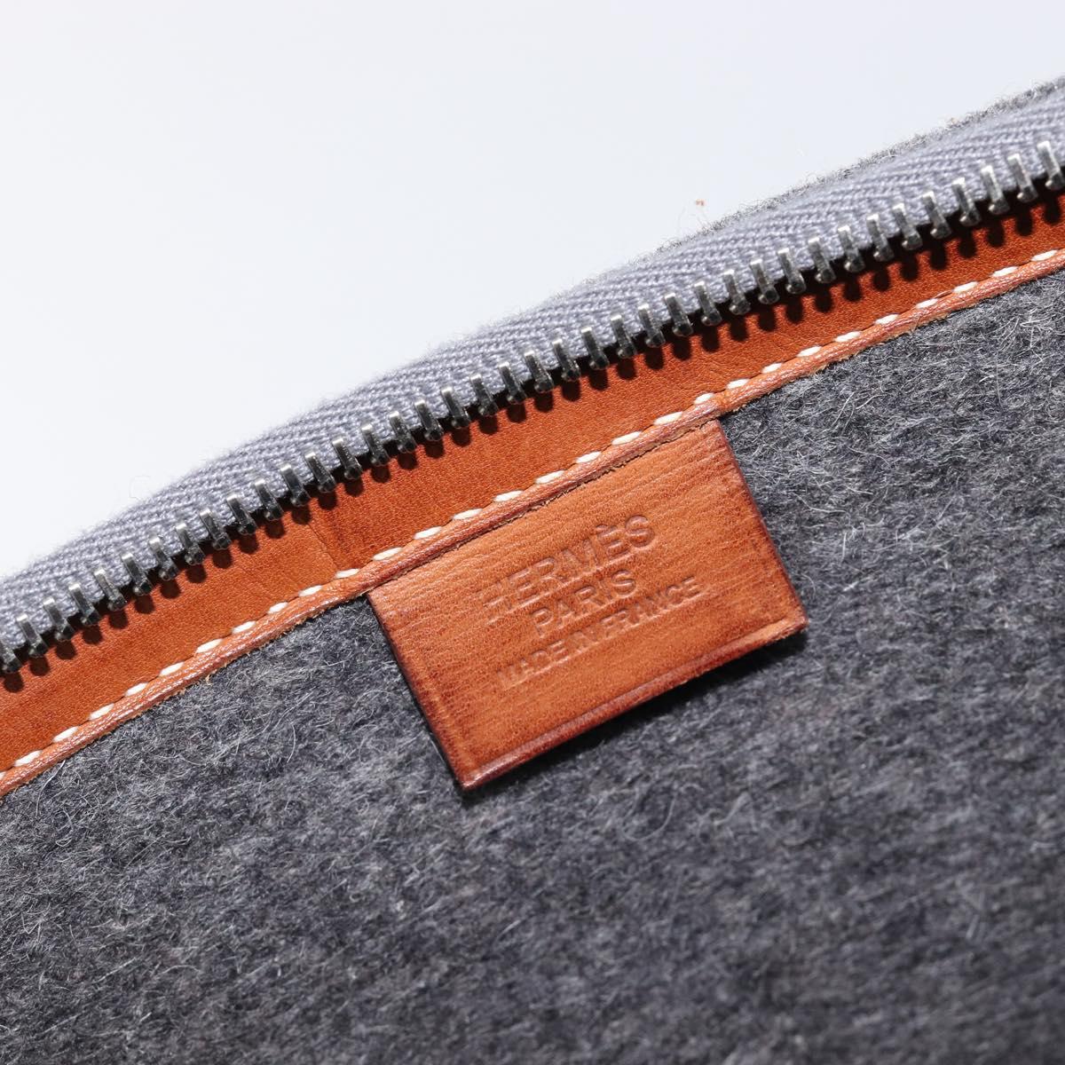 HERMES Toudou Clutch Bag Felt Gray Silver Auth bs38053