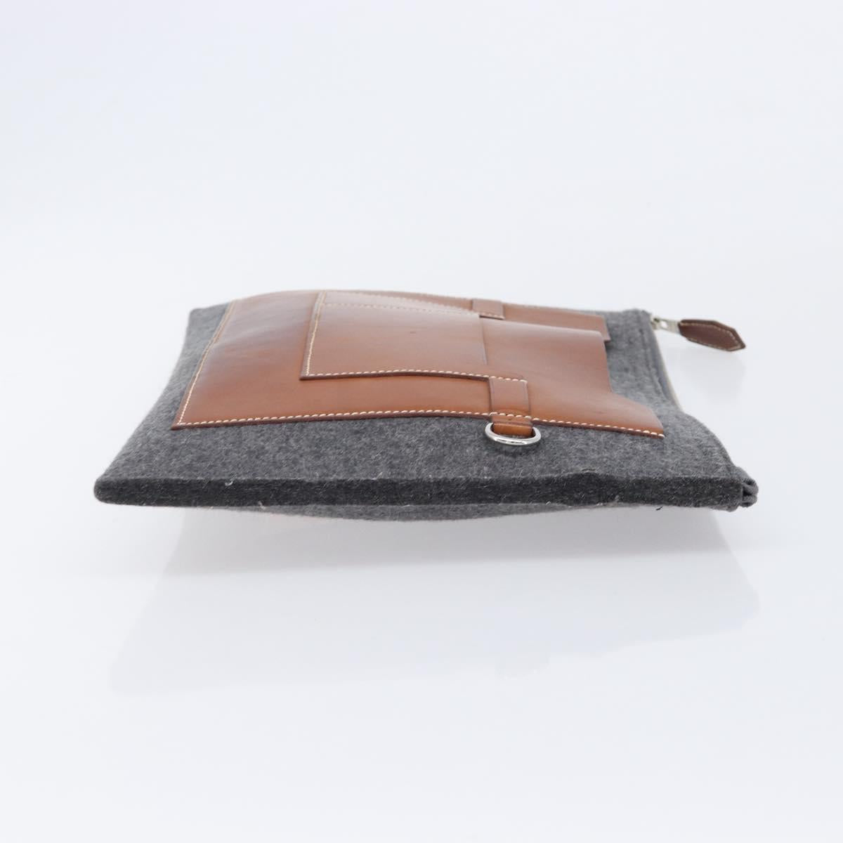HERMES Toudou Clutch Bag Felt Gray Silver Auth bs38053
