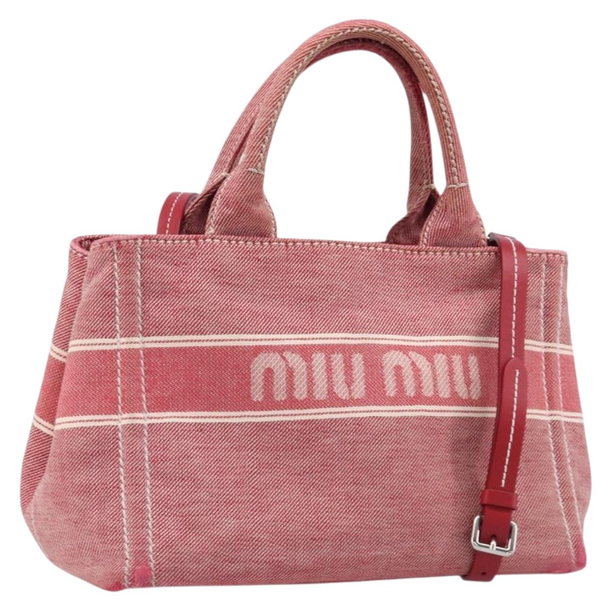 Miu Miu Hand Bag Denim 2way Red Silver Auth bs38056
