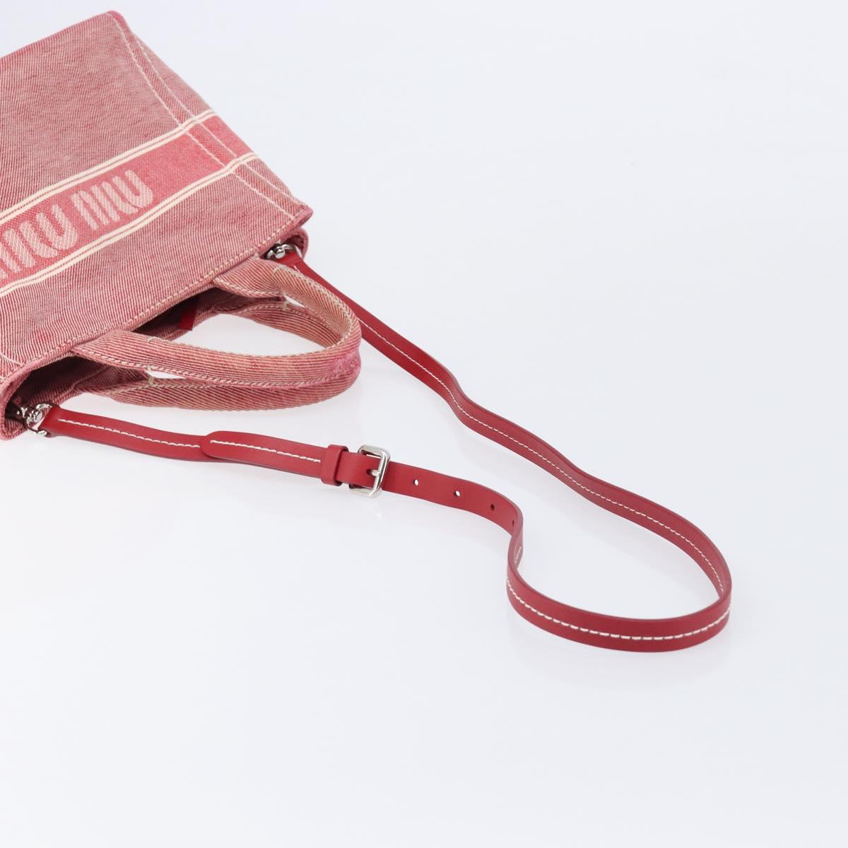 Miu Miu Hand Bag Denim 2way Red Silver Auth bs38056
