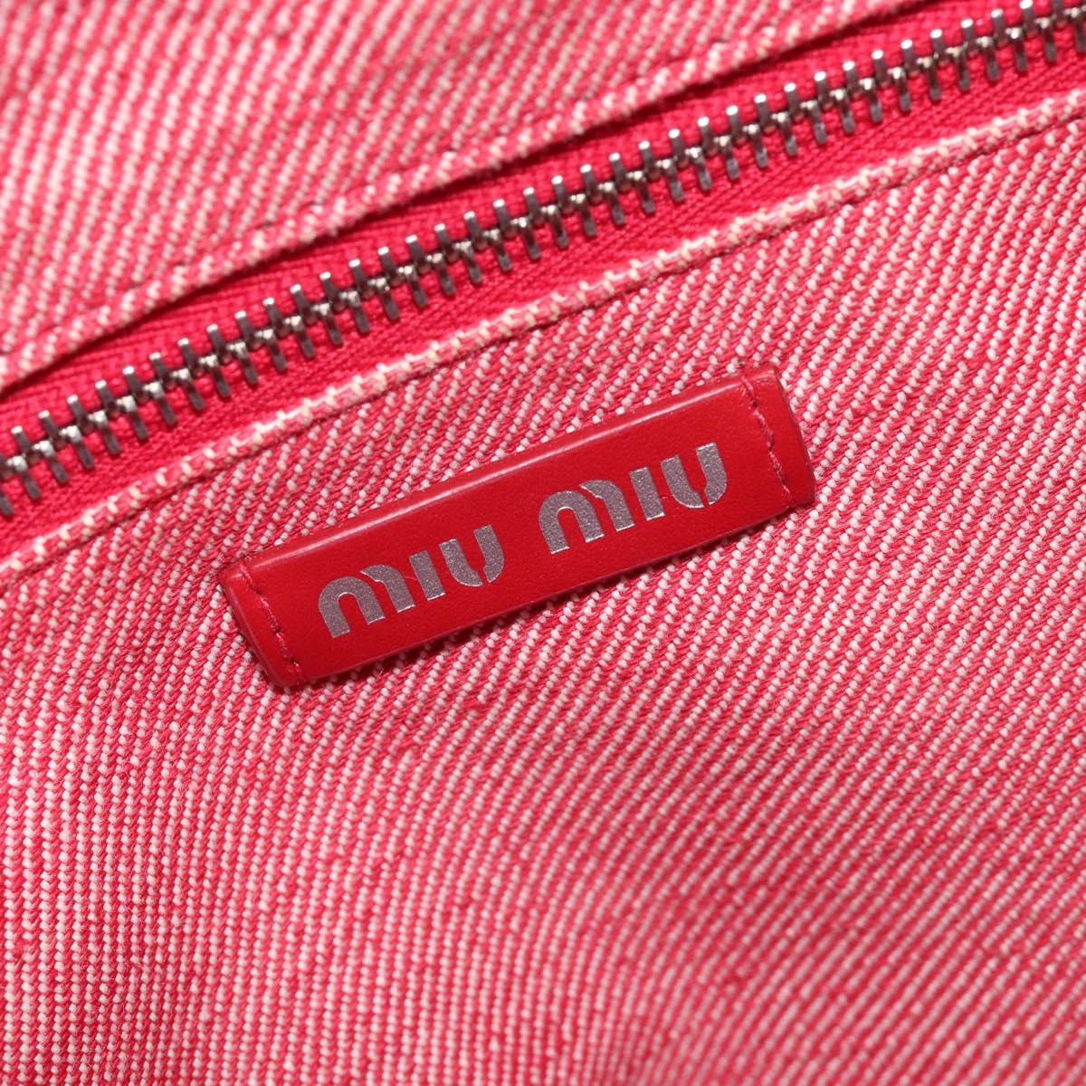 Miu Miu Hand Bag Denim 2way Red Silver Auth bs38056