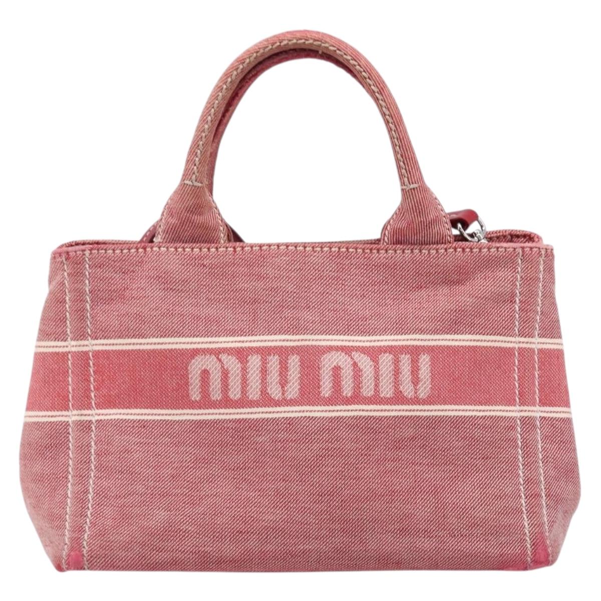 Miu Miu Hand Bag Denim 2way Red Silver Auth bs38056