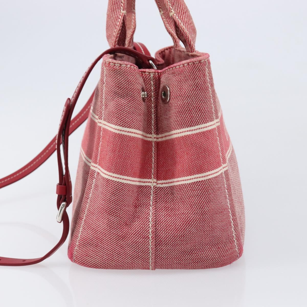 Miu Miu Hand Bag Denim 2way Red Silver Auth bs38056