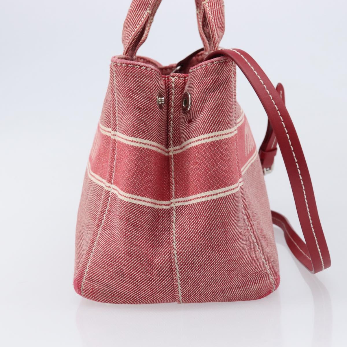 Miu Miu Hand Bag Denim 2way Red Silver Auth bs38056