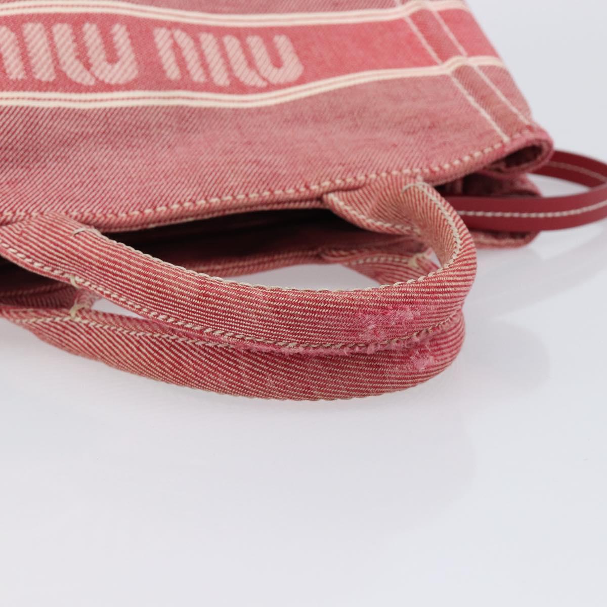 Miu Miu Hand Bag Denim 2way Red Silver Auth bs38056