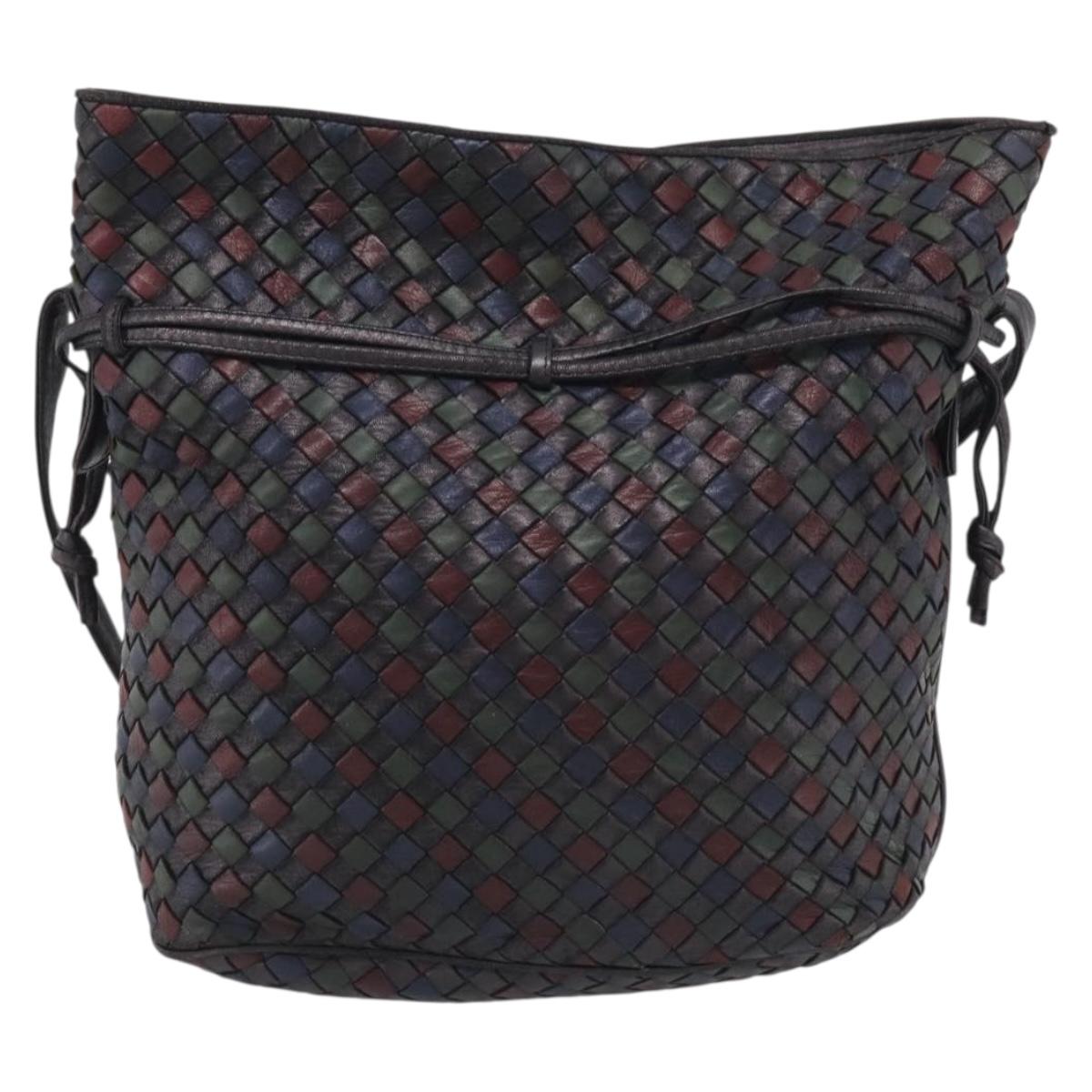 Bottega Veneta INTRECCIATO Shoulder Bag Leather Black Gold Auth bs38059