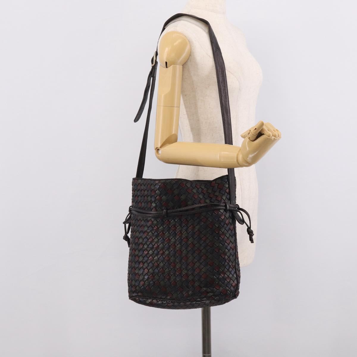 Bottega Veneta INTRECCIATO Shoulder Bag Leather Black Gold Auth bs38059