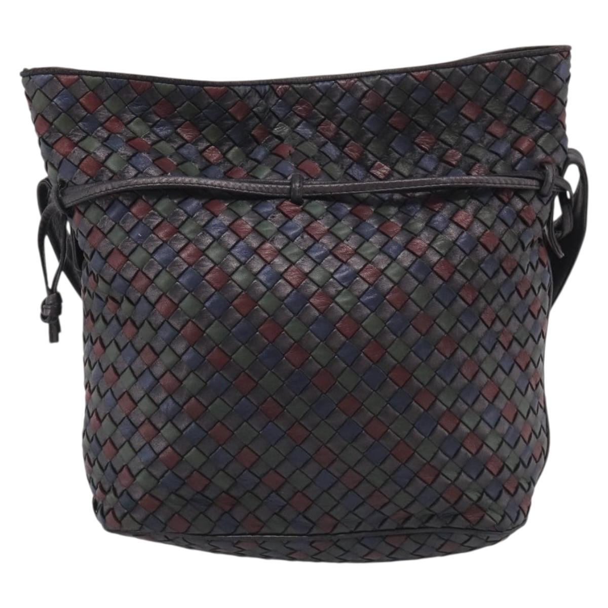 Bottega Veneta INTRECCIATO Shoulder Bag Leather Black Gold Auth bs38059