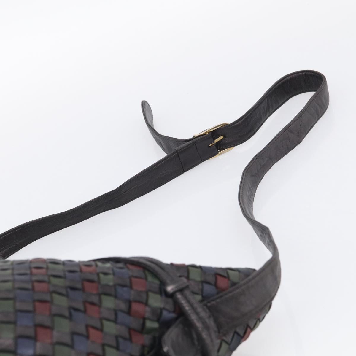 Bottega Veneta INTRECCIATO Shoulder Bag Leather Black Gold Auth bs38059