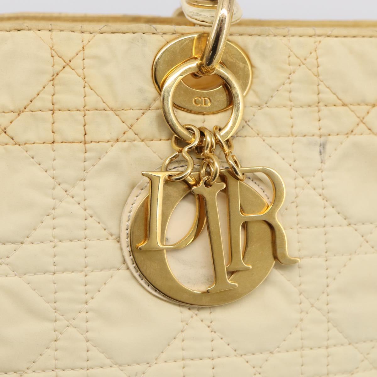 Christian Dior Canage Hand Bag Nylon White Gold Auth bs38060