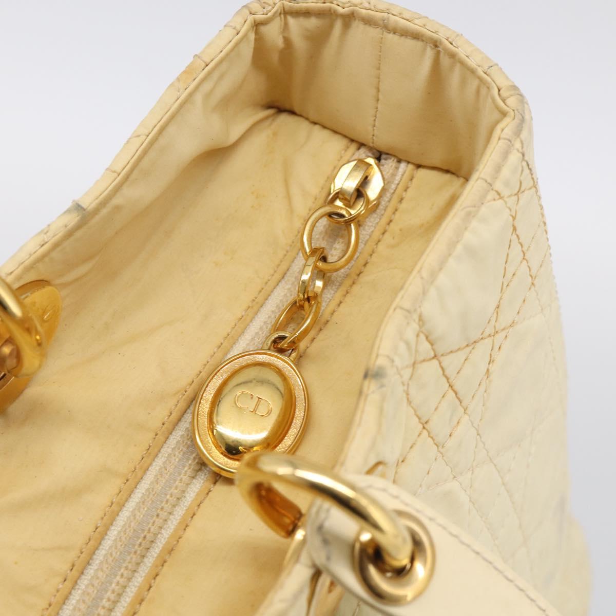 Christian Dior Canage Hand Bag Nylon White Gold Auth bs38060