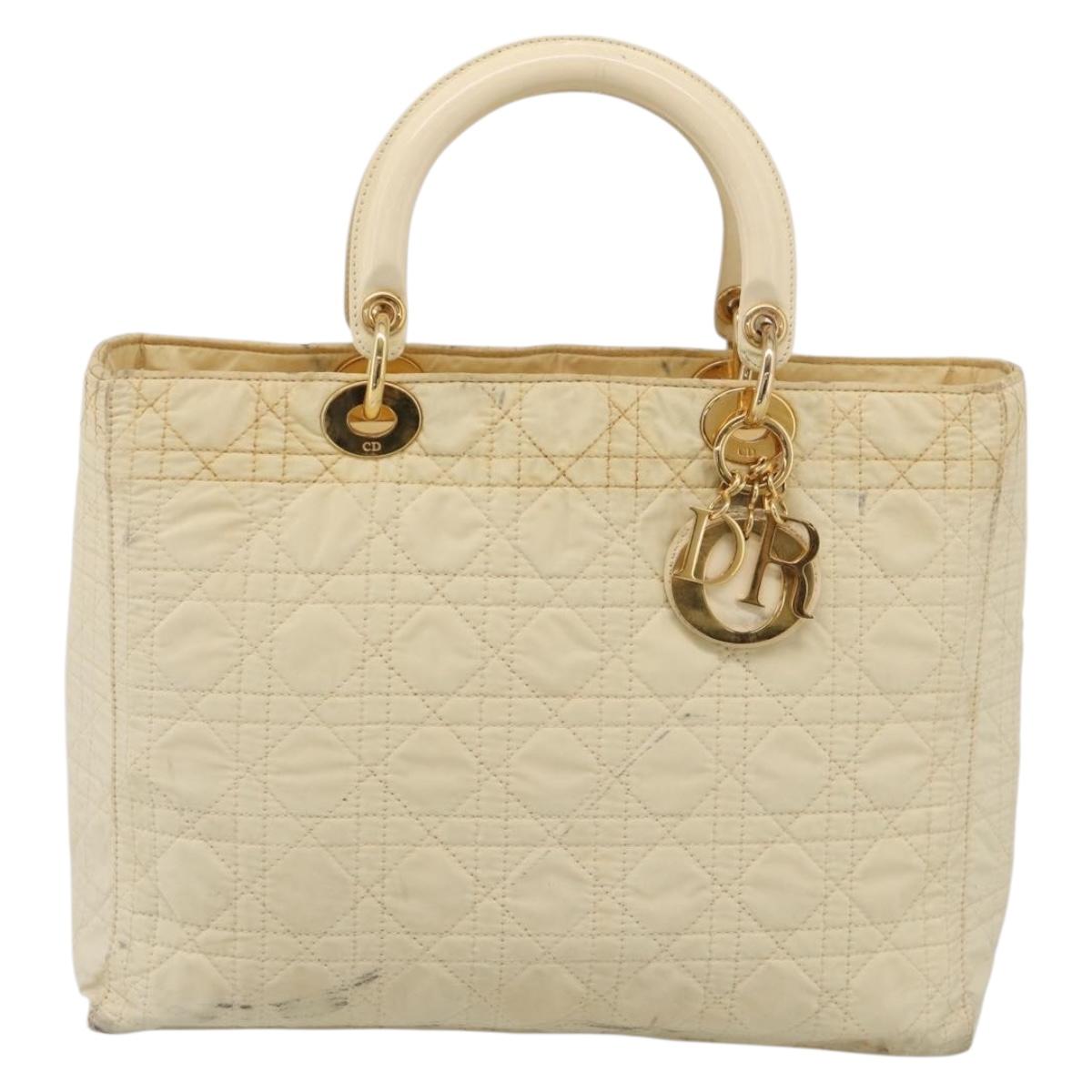 Christian Dior Canage Hand Bag Nylon White Gold Auth bs38060