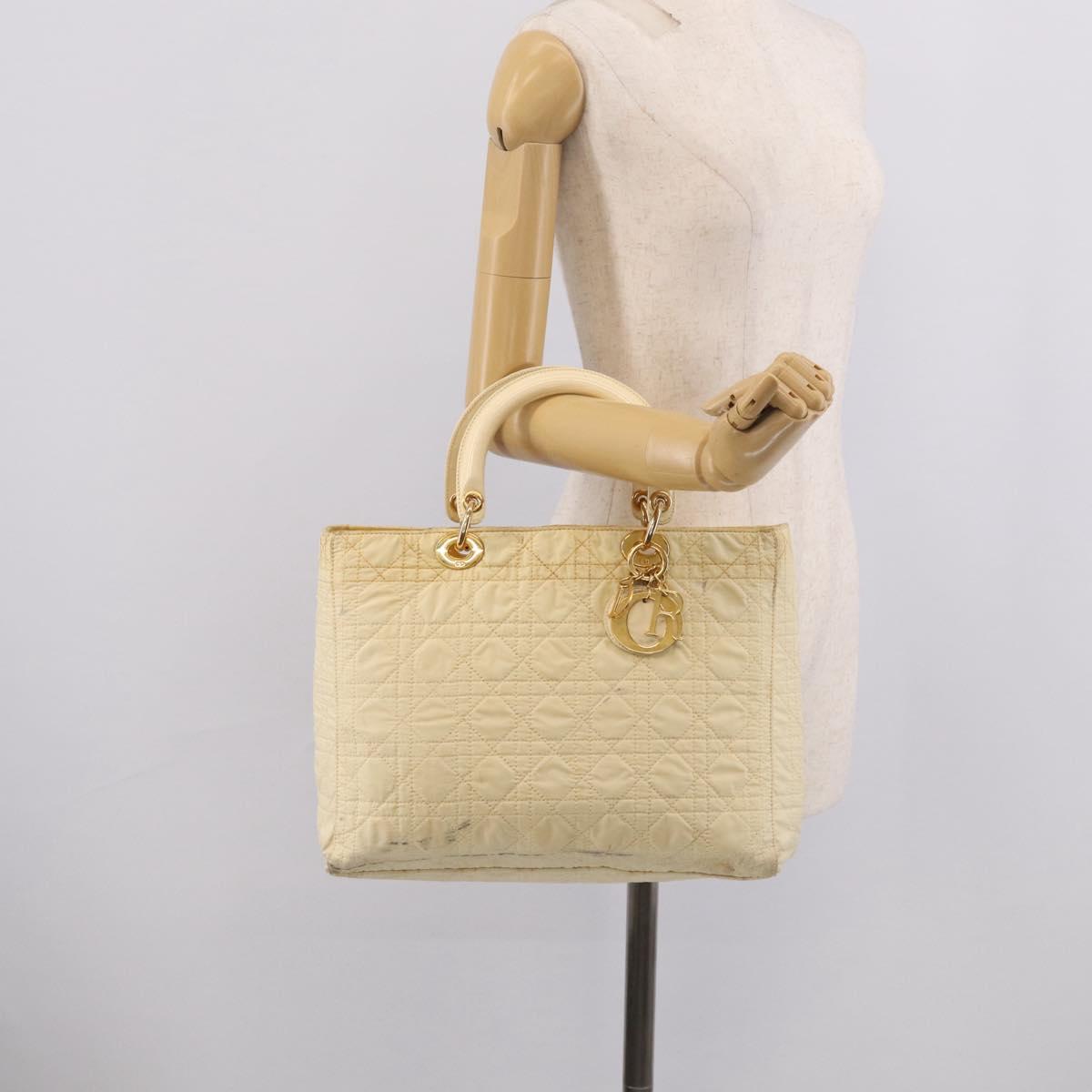 Christian Dior Canage Hand Bag Nylon White Gold Auth bs38060