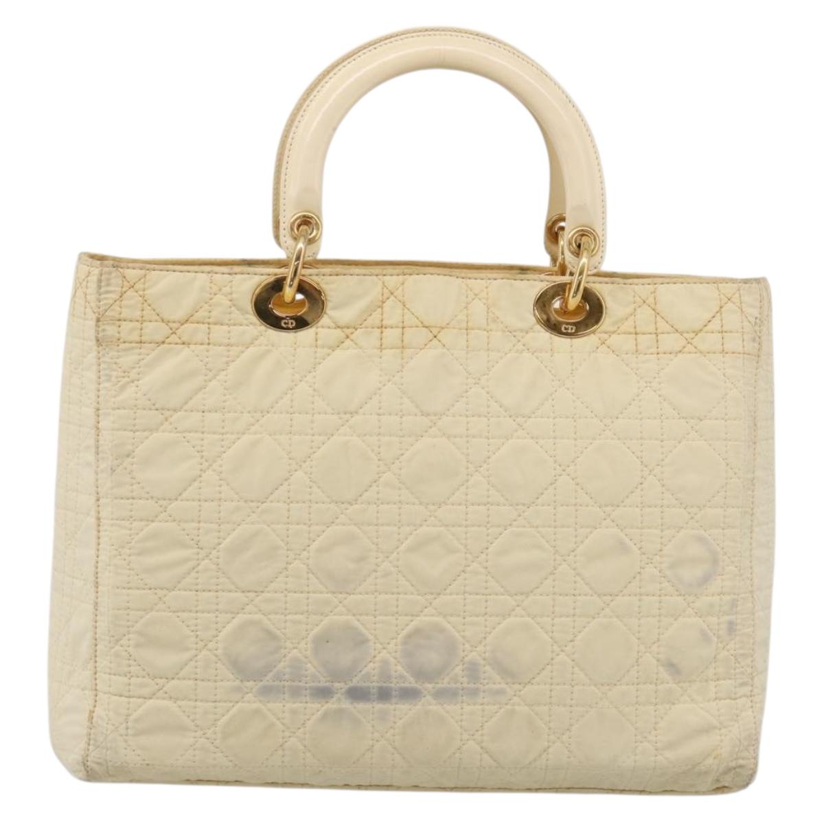 Christian Dior Canage Hand Bag Nylon White Gold Auth bs38060