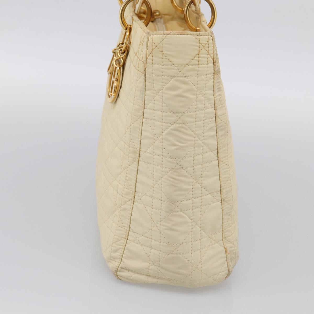 Christian Dior Canage Hand Bag Nylon White Gold Auth bs38060