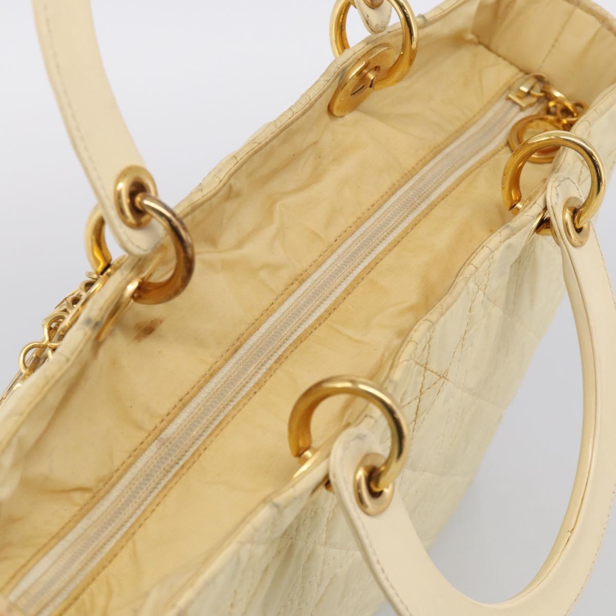Christian Dior Canage Hand Bag Nylon White Gold Auth bs38060
