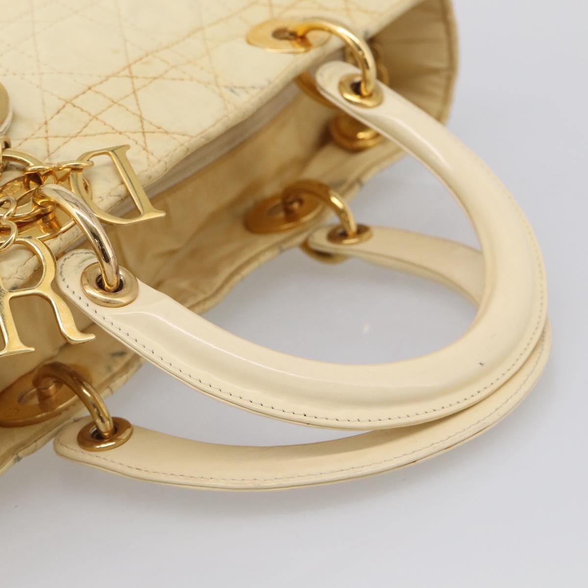 Christian Dior Canage Hand Bag Nylon White Gold Auth bs38060