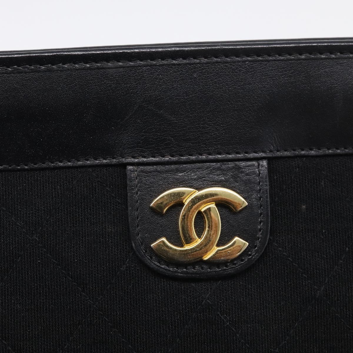 CHANEL Matelasse Clutch Bag Cotton Black Gold CC Auth bs38064