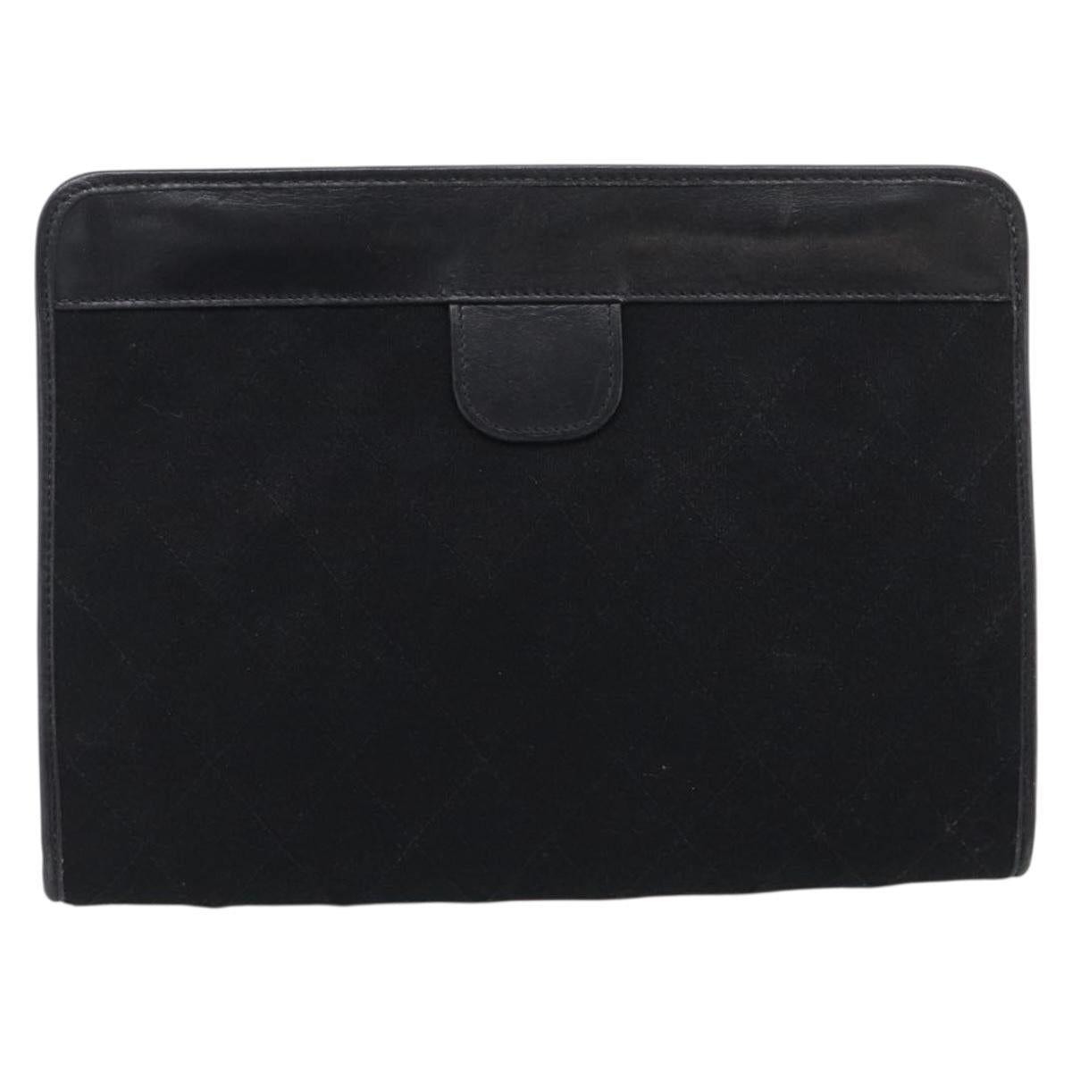 CHANEL Matelasse Clutch Bag Cotton Black Gold CC Auth bs38064