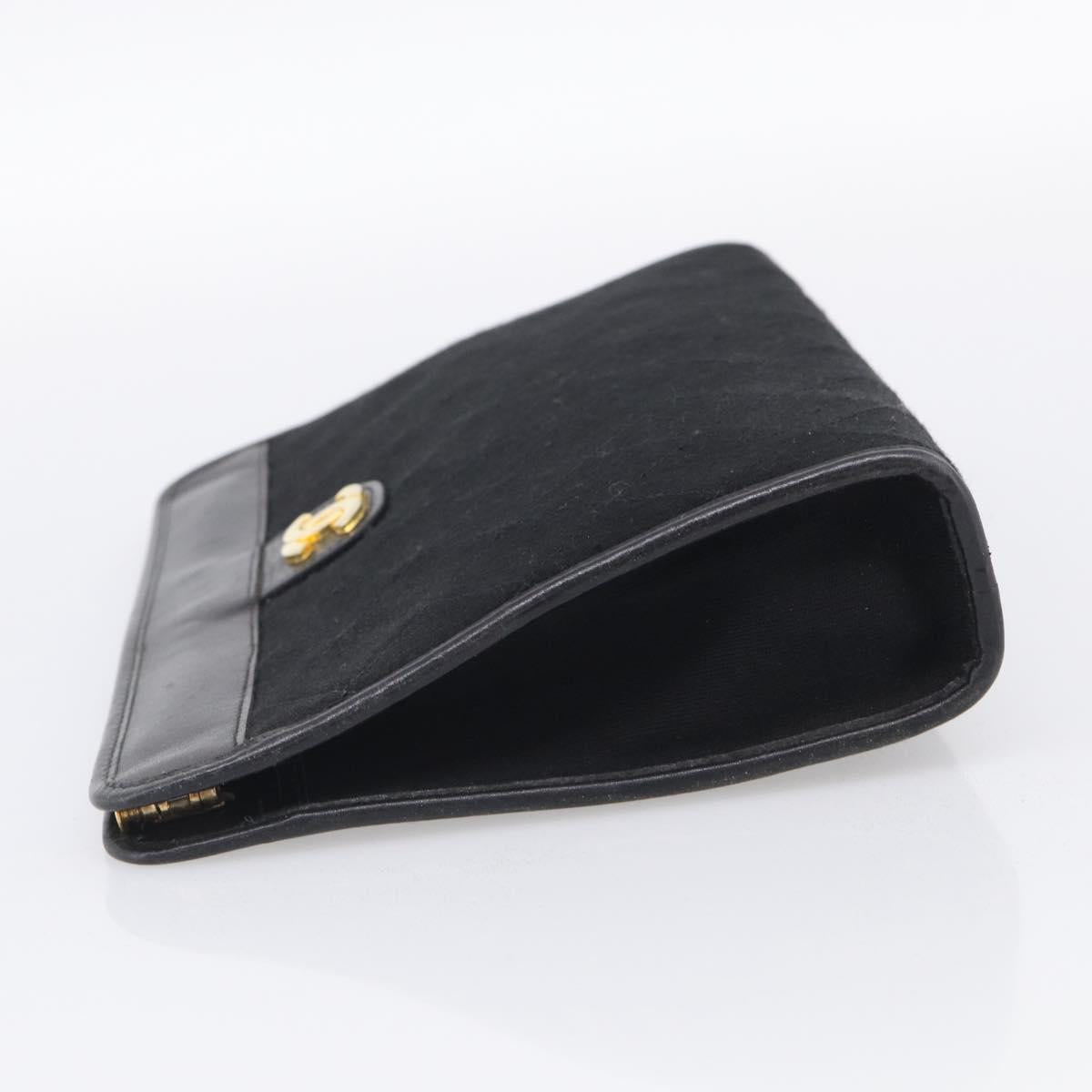CHANEL Matelasse Clutch Bag Cotton Black Gold CC Auth bs38064