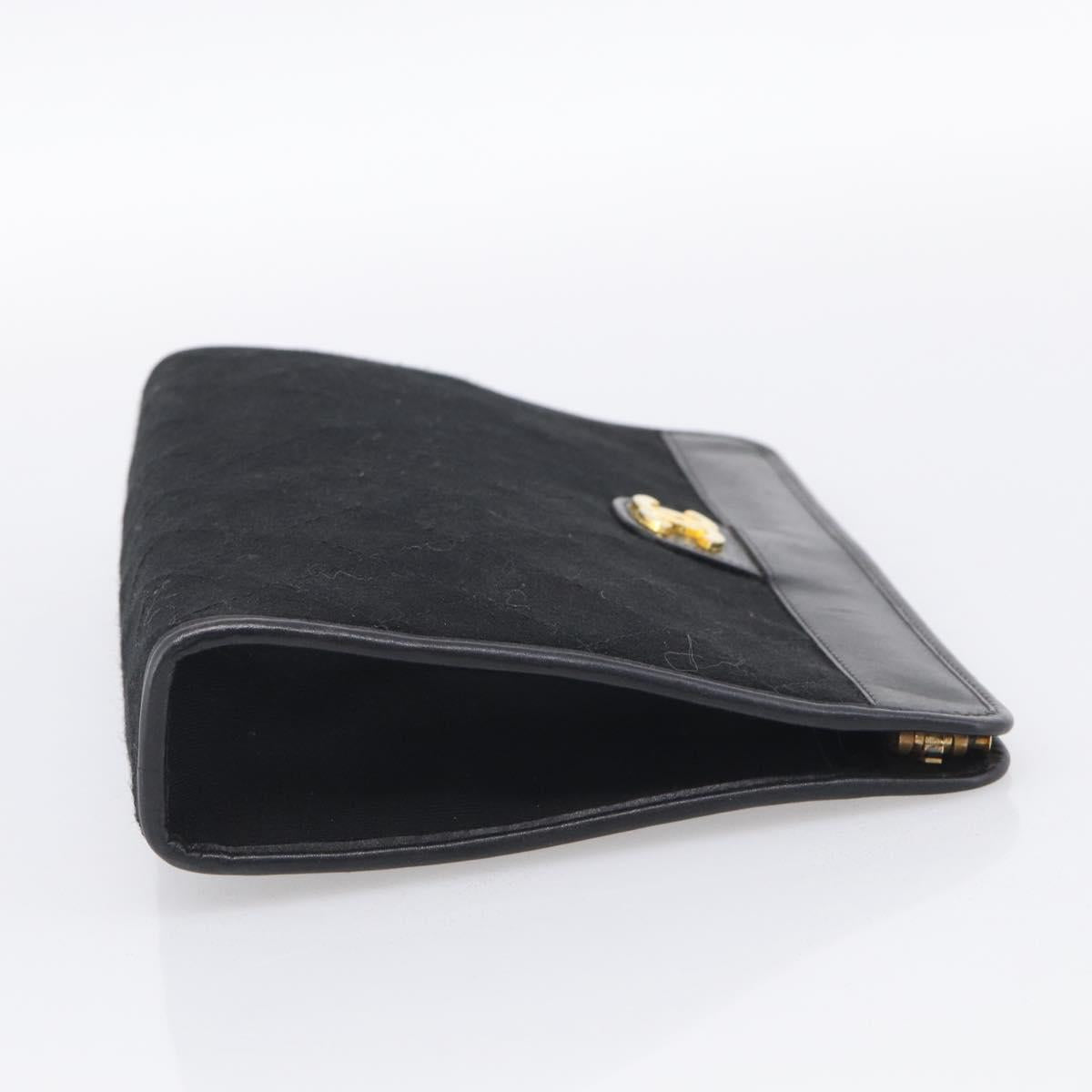 CHANEL Matelasse Clutch Bag Cotton Black Gold CC Auth bs38064