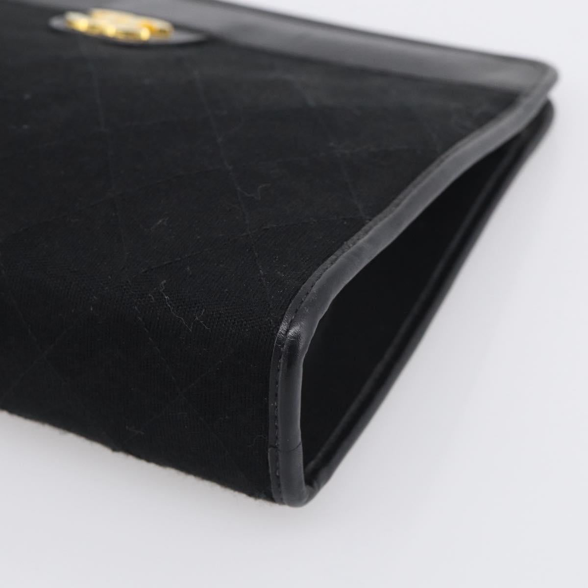 CHANEL Matelasse Clutch Bag Cotton Black Gold CC Auth bs38064