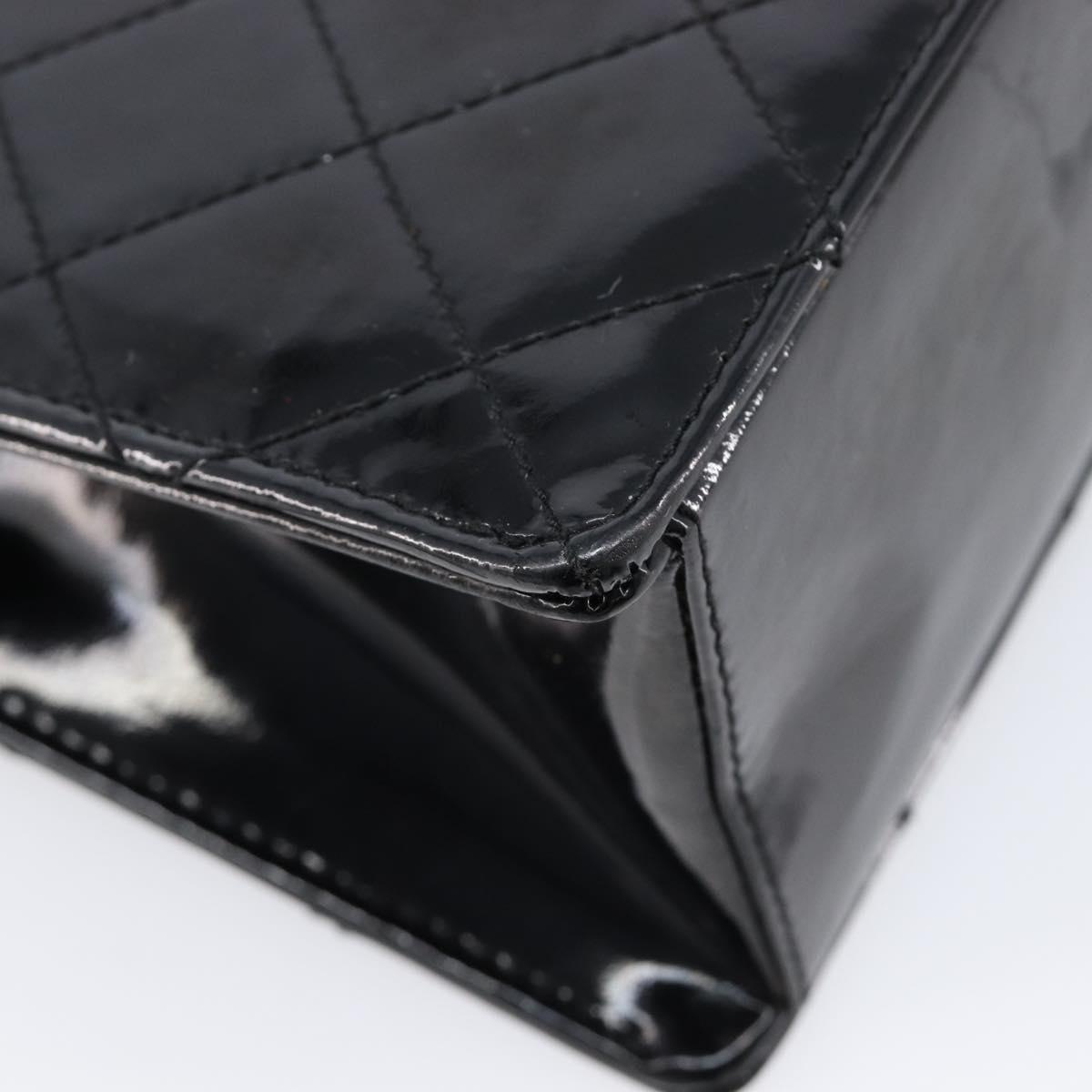 CHANEL Matelasse Hand Bag Patent Leather Black Gold CC Auth bs38065