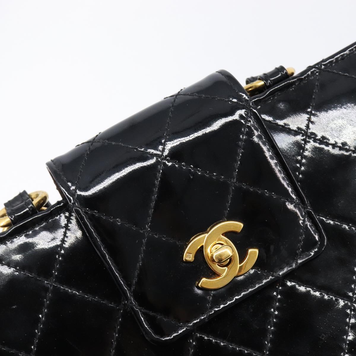 CHANEL Matelasse Hand Bag Patent Leather Black Gold CC Auth bs38065