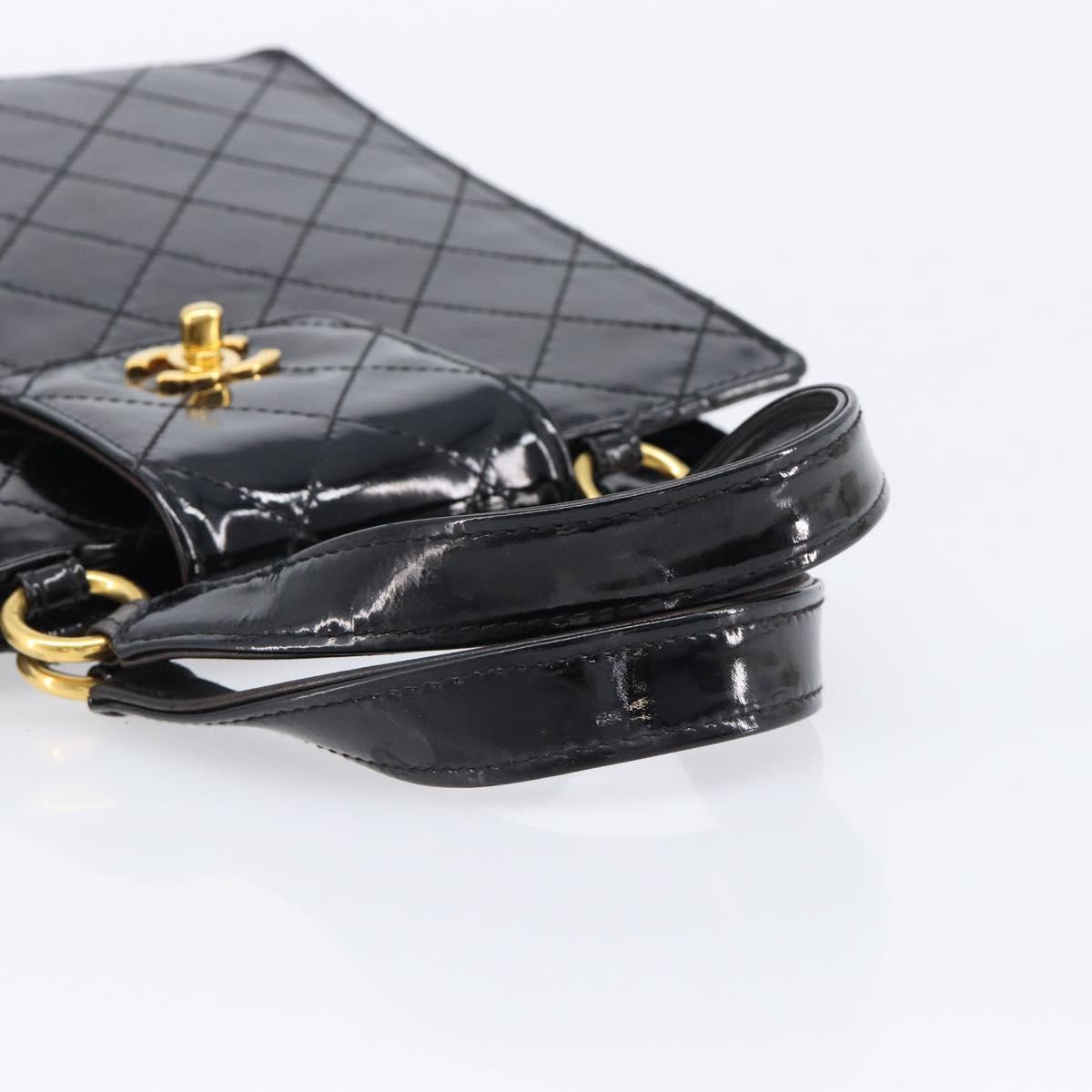 CHANEL Matelasse Hand Bag Patent Leather Black Gold CC Auth bs38065