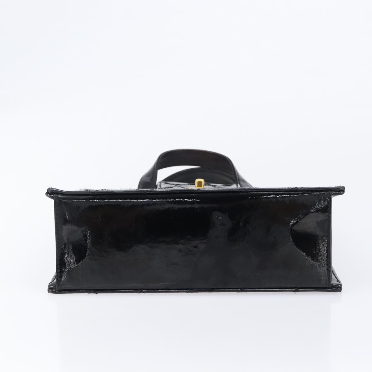CHANEL Matelasse Hand Bag Patent Leather Black Gold CC Auth bs38065
