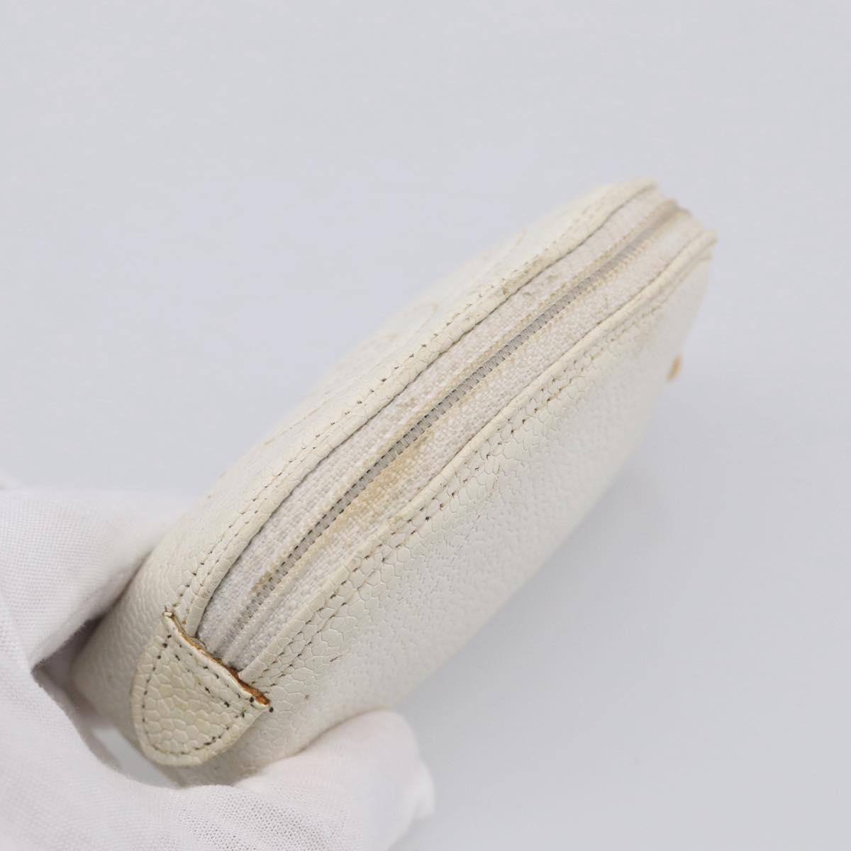 CHANEL Pouch Caviar Skin White Gold CC Auth bs38066