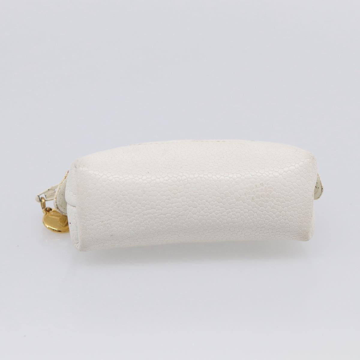 CHANEL Pouch Caviar Skin White Gold CC Auth bs38066