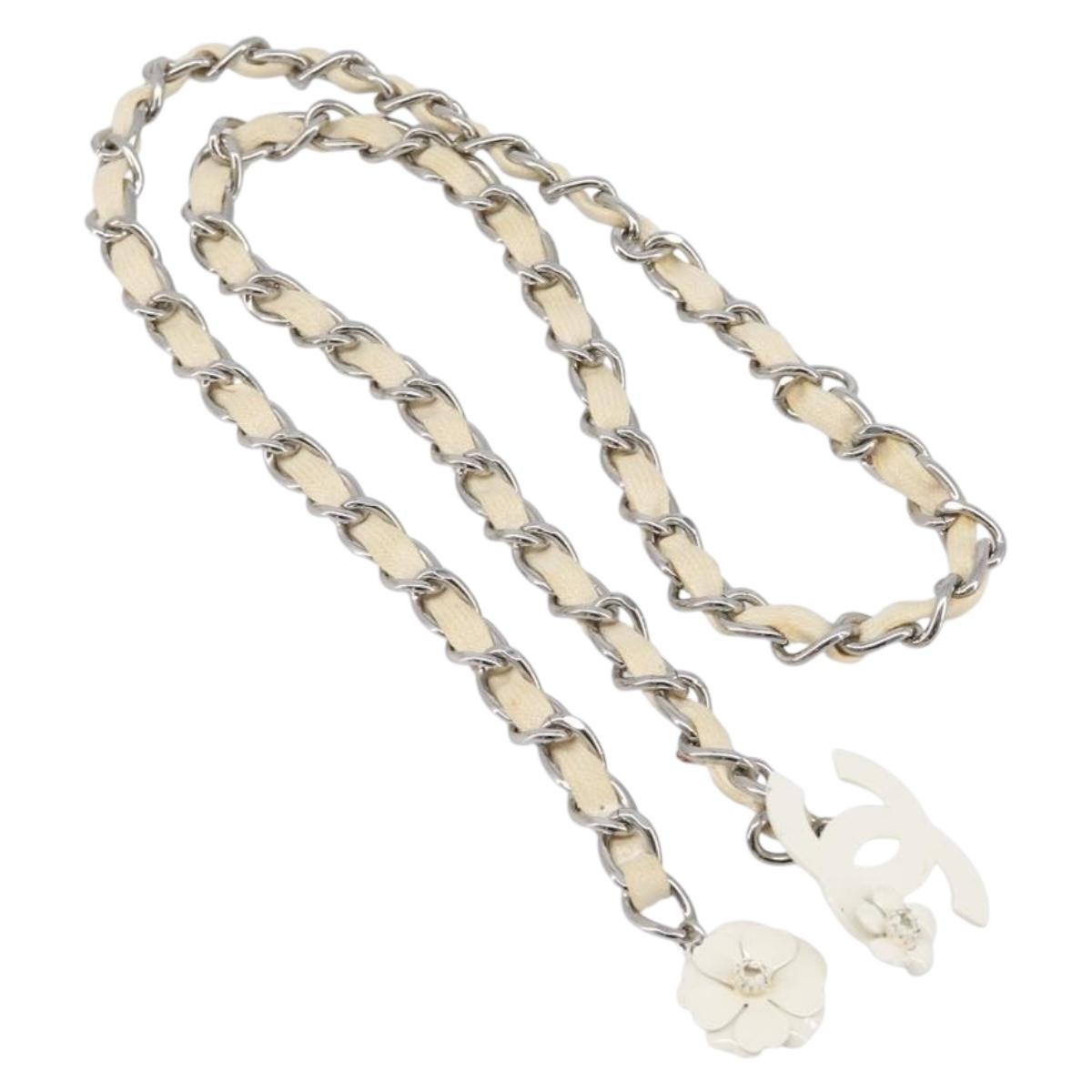 CHANEL Chain Belt Metal 31.5"" Silver CC Auth bs38068