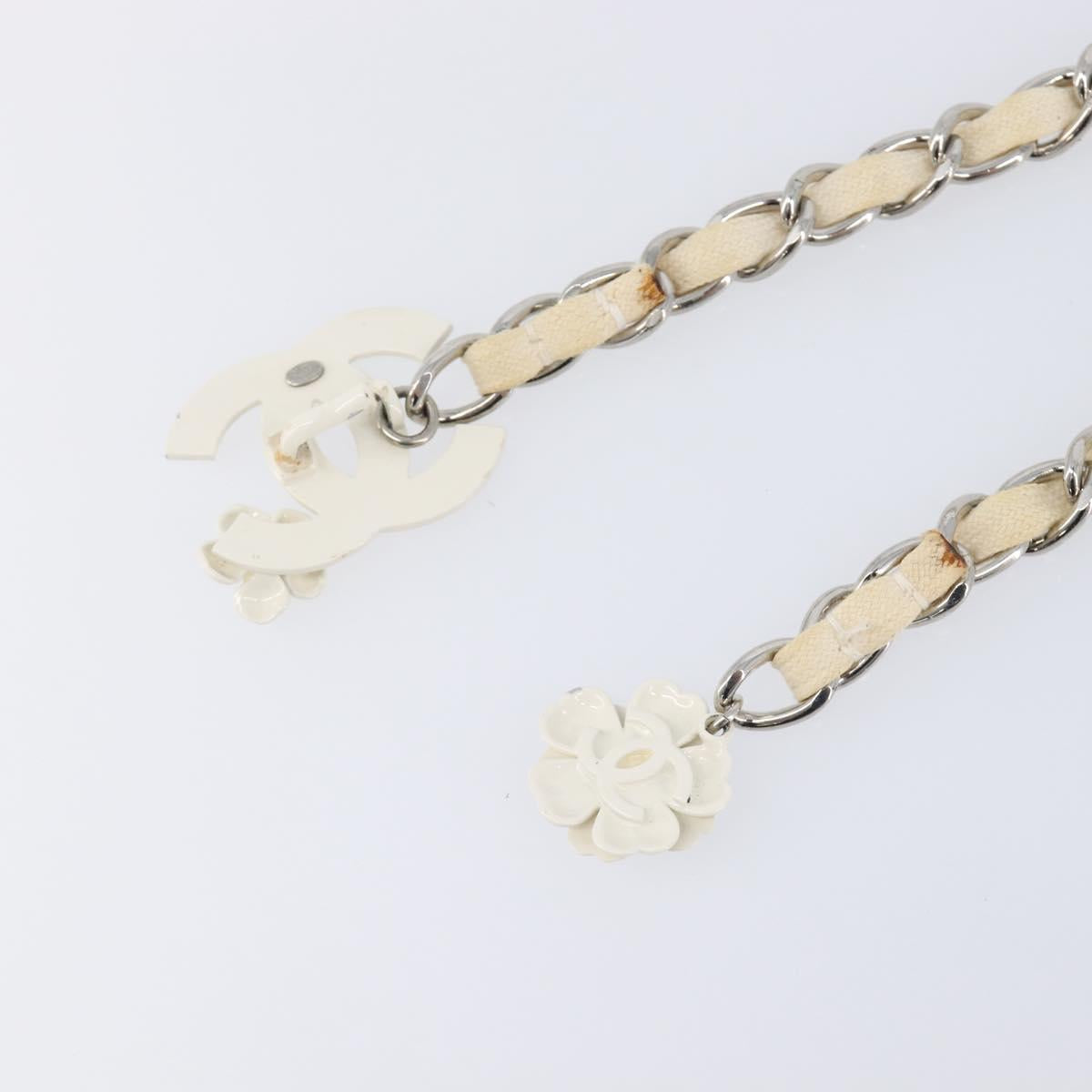 CHANEL Chain Belt Metal 31.5"" Silver CC Auth bs38068
