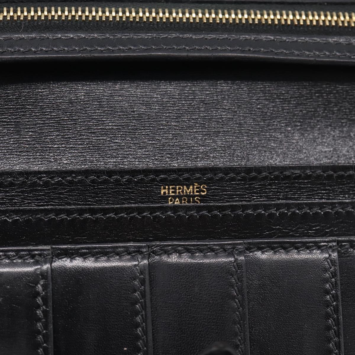 HERMES Bairn Classic Long Wallet Leather Black Gold Auth bs38071