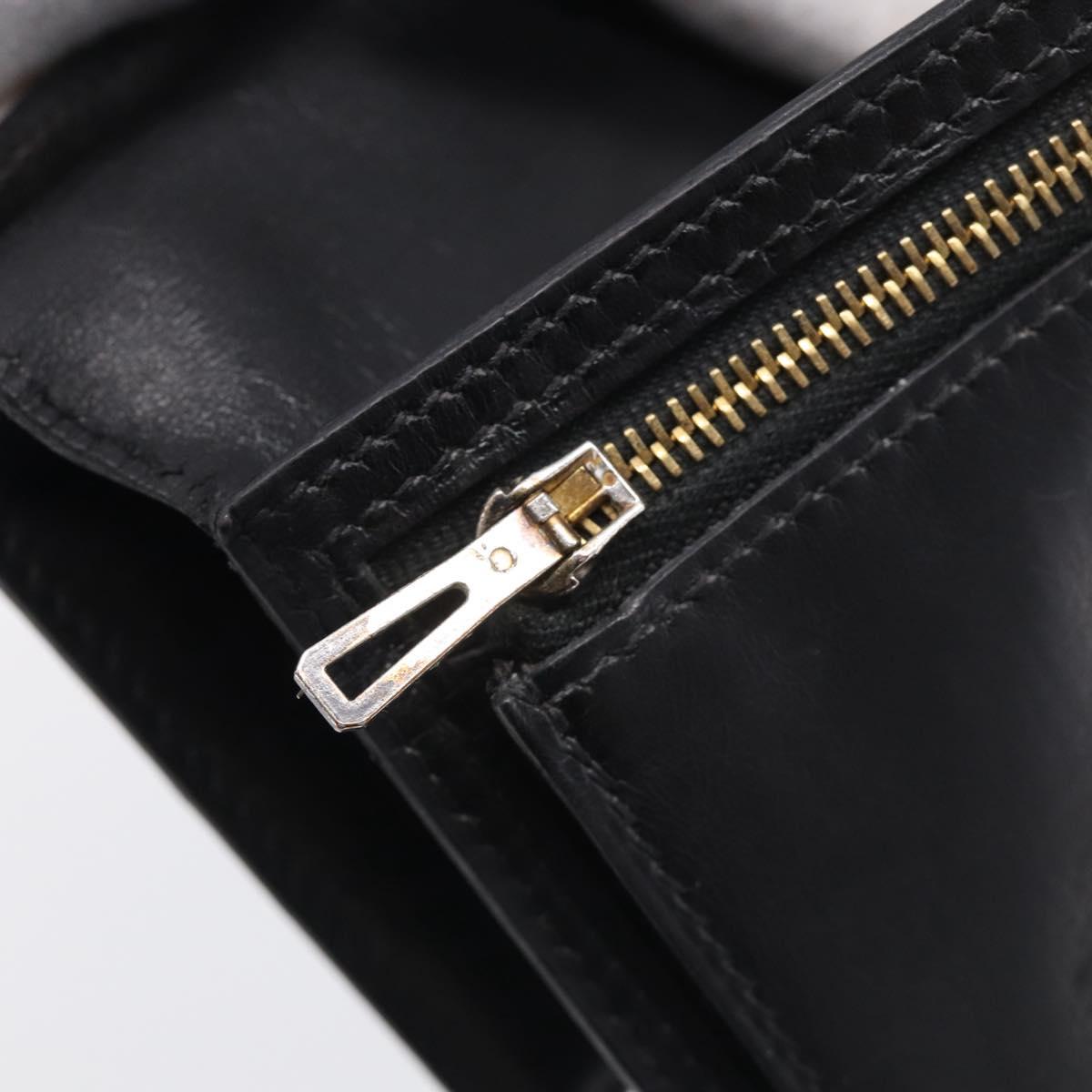 HERMES Bairn Classic Long Wallet Leather Black Gold Auth bs38071