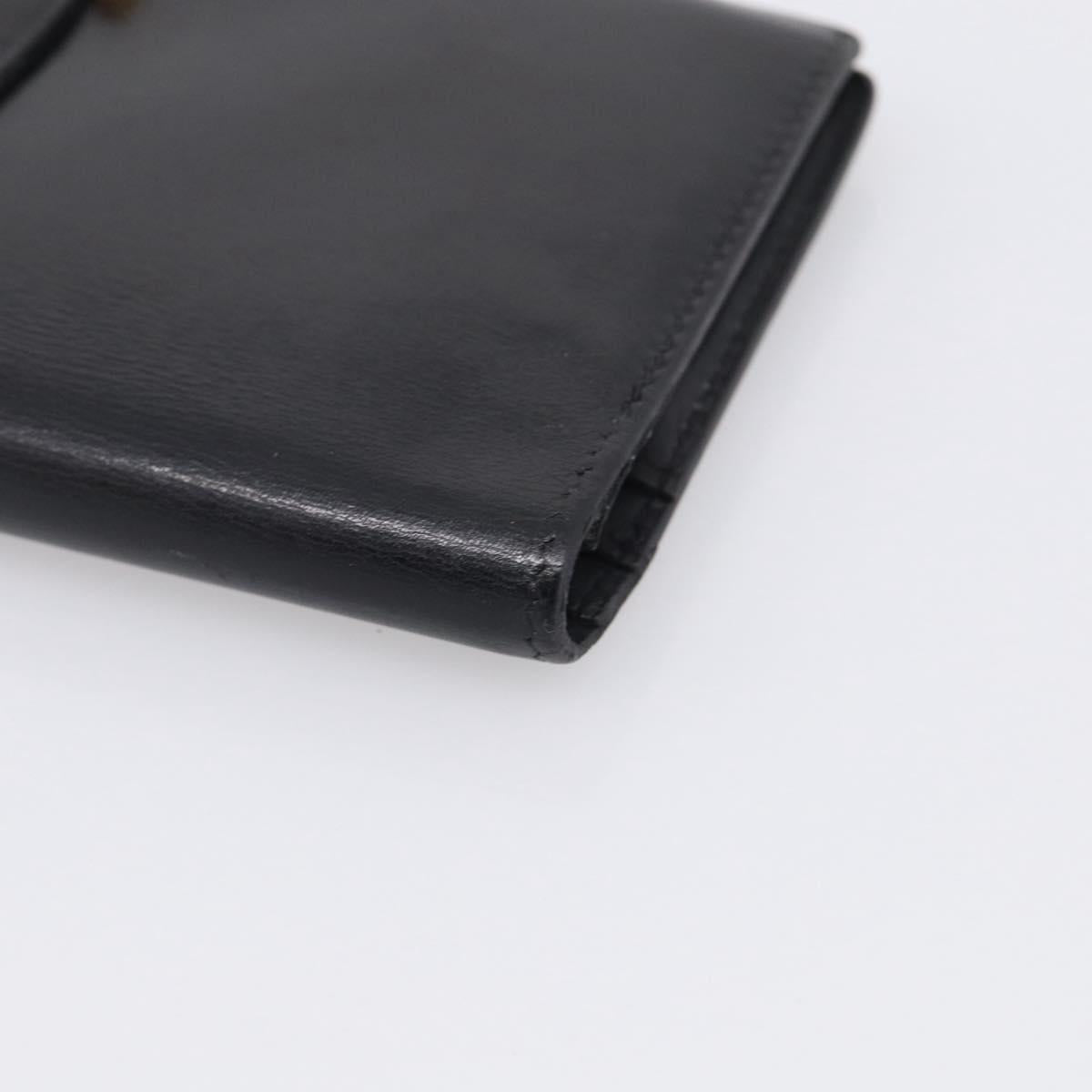 HERMES Bairn Classic Long Wallet Leather Black Gold Auth bs38071
