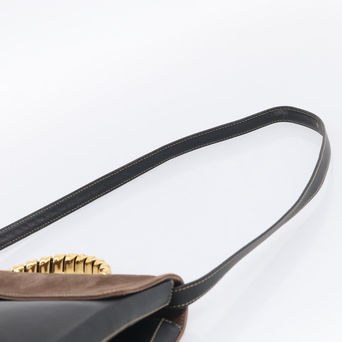 LOEWE Velazquez Hand Bag Leather 2way Black Gold Auth bs38072
