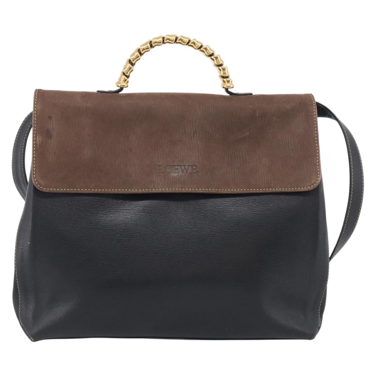 LOEWE Velazquez Hand Bag Leather 2way Black Gold Auth bs38072