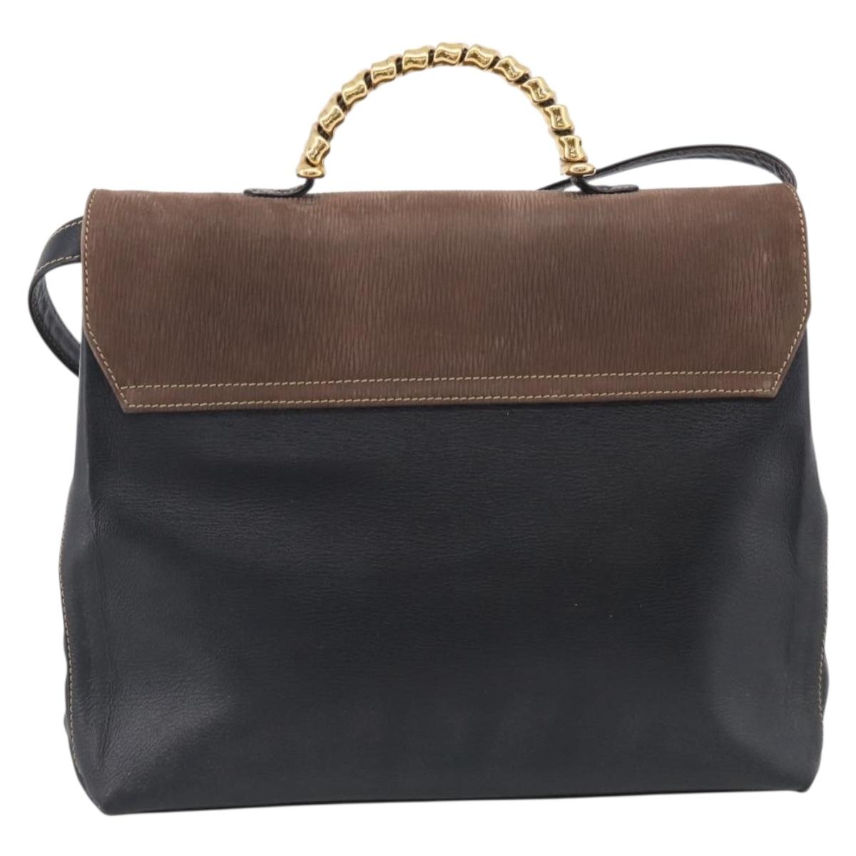 LOEWE Velazquez Hand Bag Leather 2way Black Gold Auth bs38072
