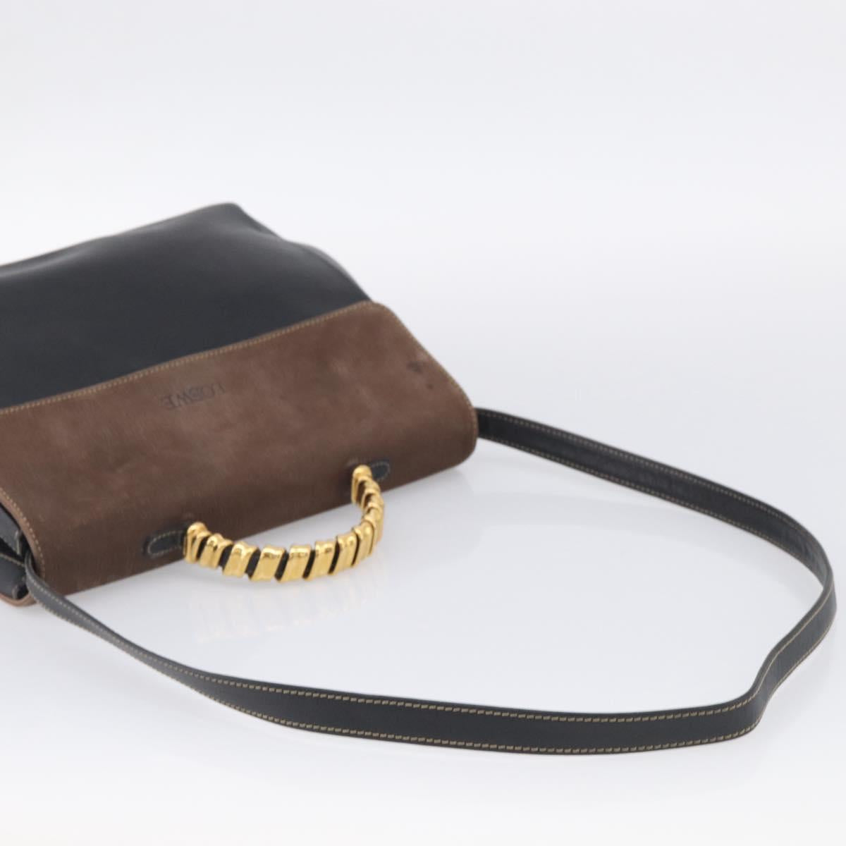 LOEWE Velazquez Hand Bag Leather 2way Black Gold Auth bs38072