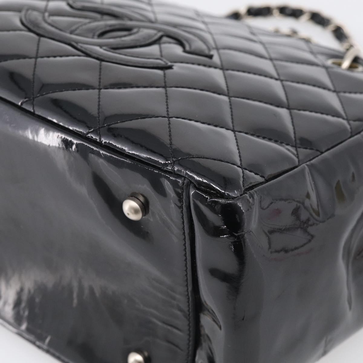 CHANEL Chain Matelasse Shoulder Bag Patent Leather Black Silver CC Auth bs38075