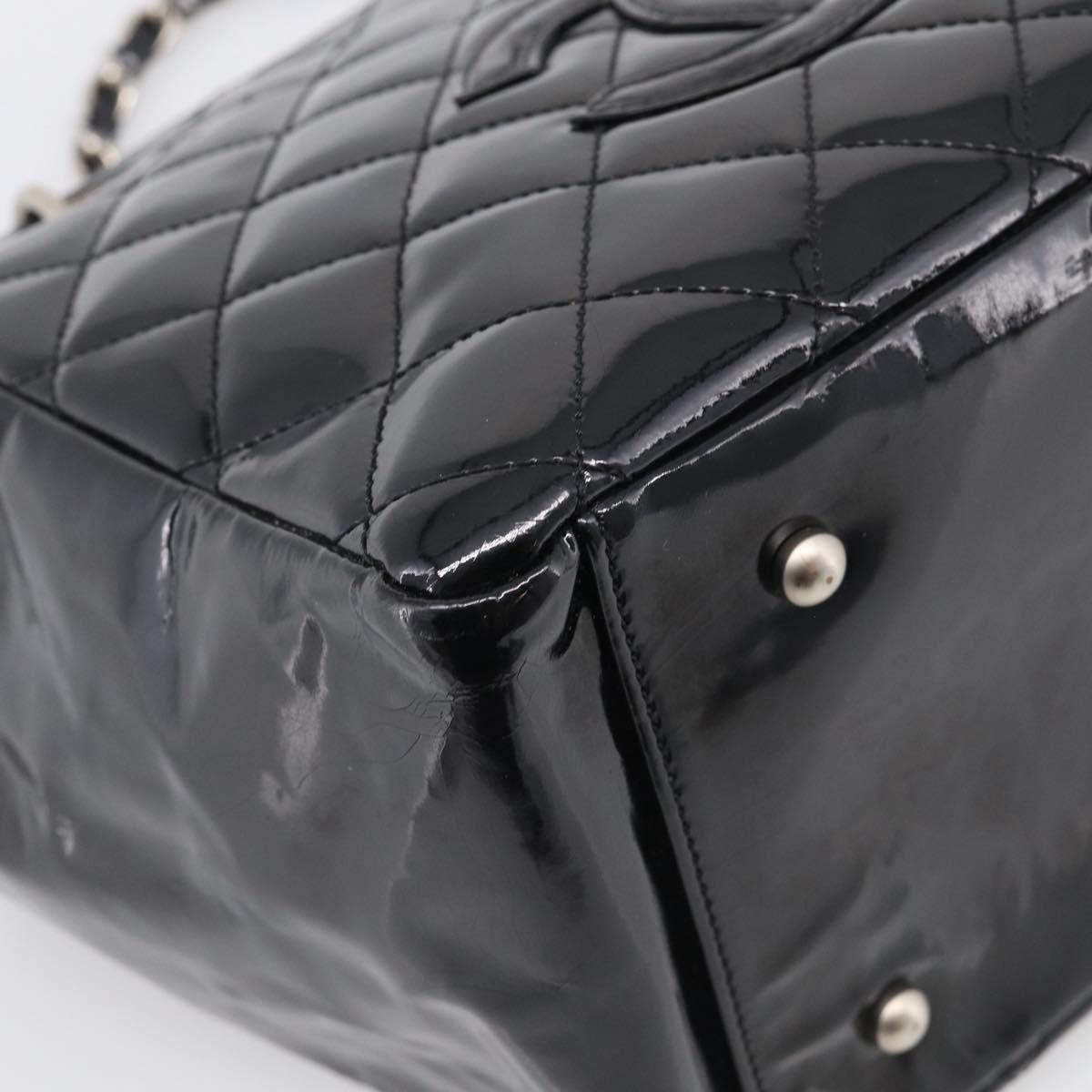 CHANEL Chain Matelasse Shoulder Bag Patent Leather Black Silver CC Auth bs38075